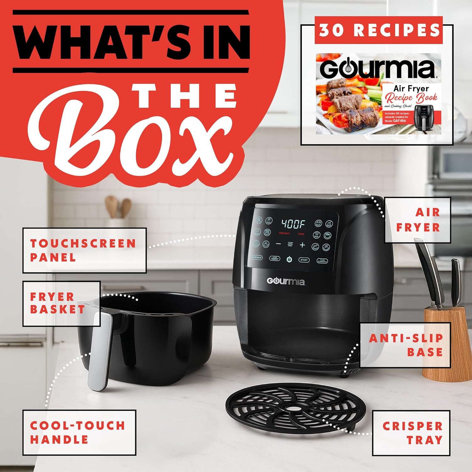 Gourmia Air Fryer 6 QT Digital – Guided Cooking with 12 One‑Touch Presets, FryForce 360 Large XL