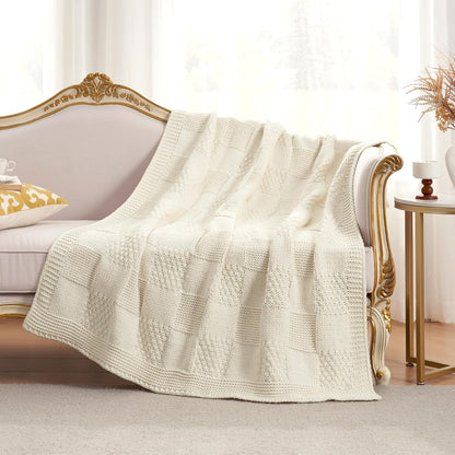 Amélie Home Chenille Knit Throw Blanket for Couch, Checkered Texture Decorative Soft Blanket for