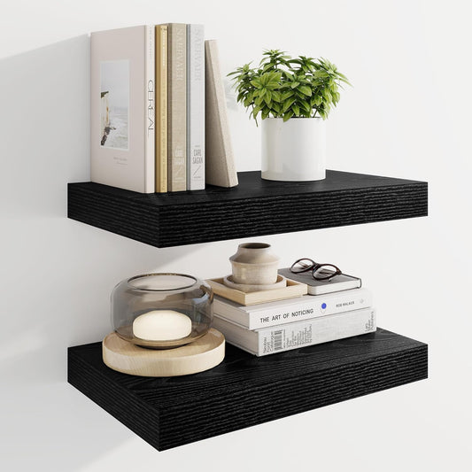 Marsmiles 16" Floating Shelves for Wall, Wooden Shelves with Invisible Brackets Set of 2, Rustic