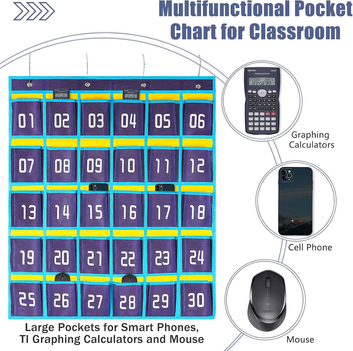 Loghot Classroom Accessories Closet Pocket Chart for Cell Phones Holder Wall Door Hanging Organizer