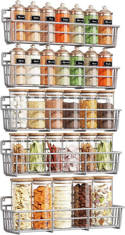5 Pack Spice Rack Seasoning Organizer Wall Mount, Screw or Adhesive Hanging Shelf Basket Spice