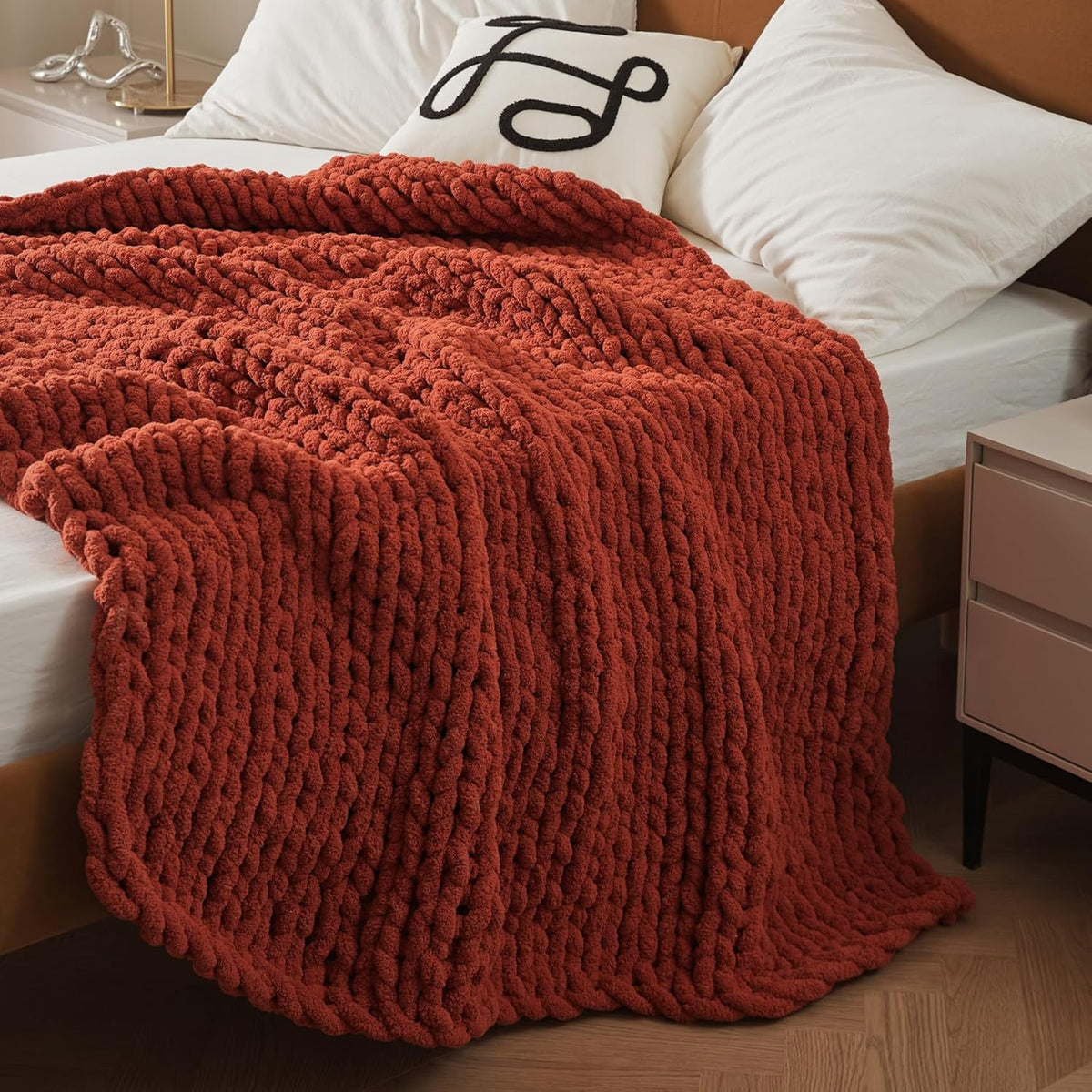 WESHIONGOO Chunky Knit Blanket Throw Knitted Throw Blankets for Couch Bed Fluffy Soft Blanket with