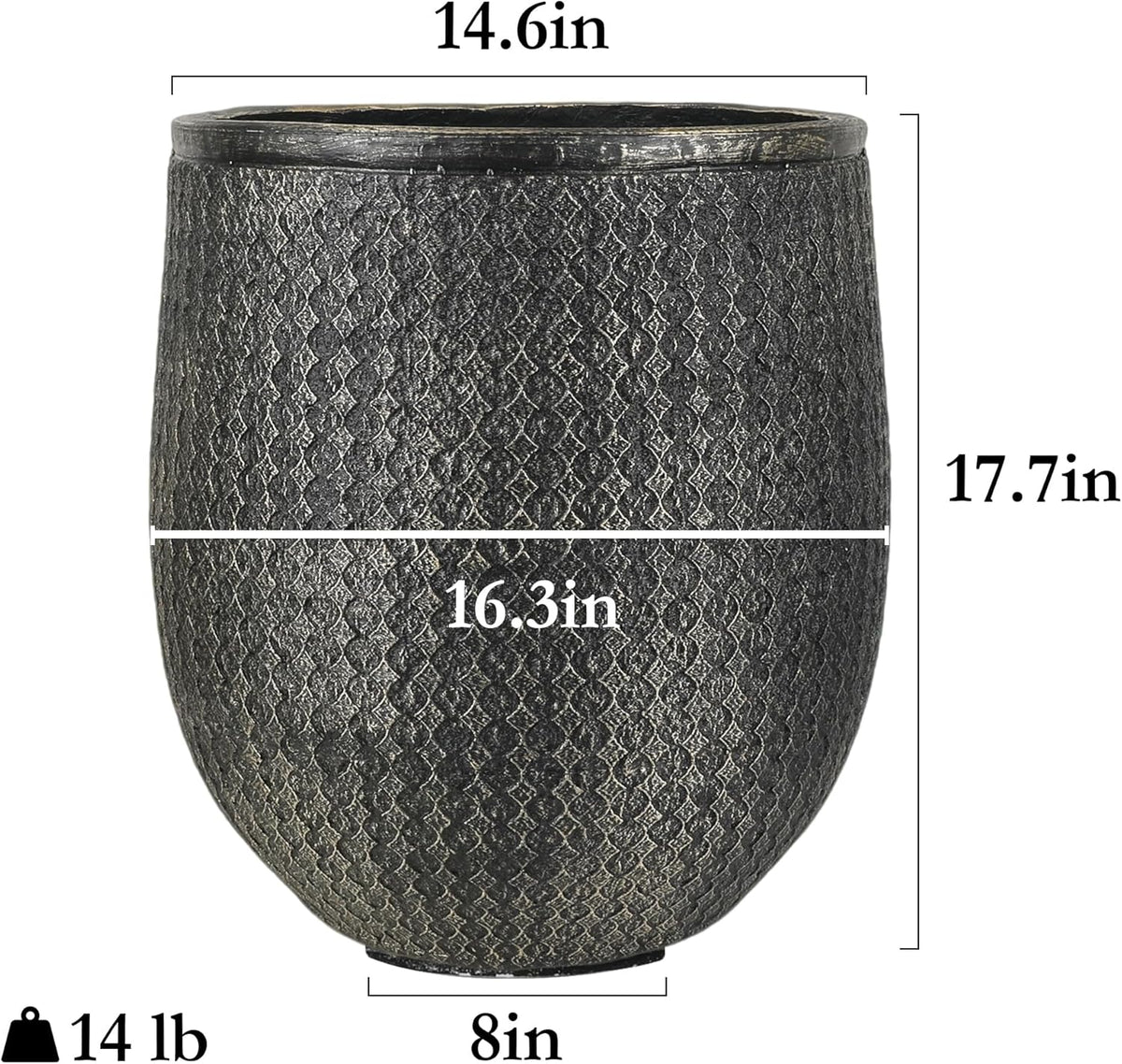 Worth Garden Large Round Planter – 14.5" Dia x 17.5" H Lightweight Magnesium Oxide Cement Plant Pot