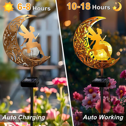 YJFWAL Garden Solar Lights Pathway Stake Lights Moon Fairy Glass Globe with Angel Decor, Gifts for
