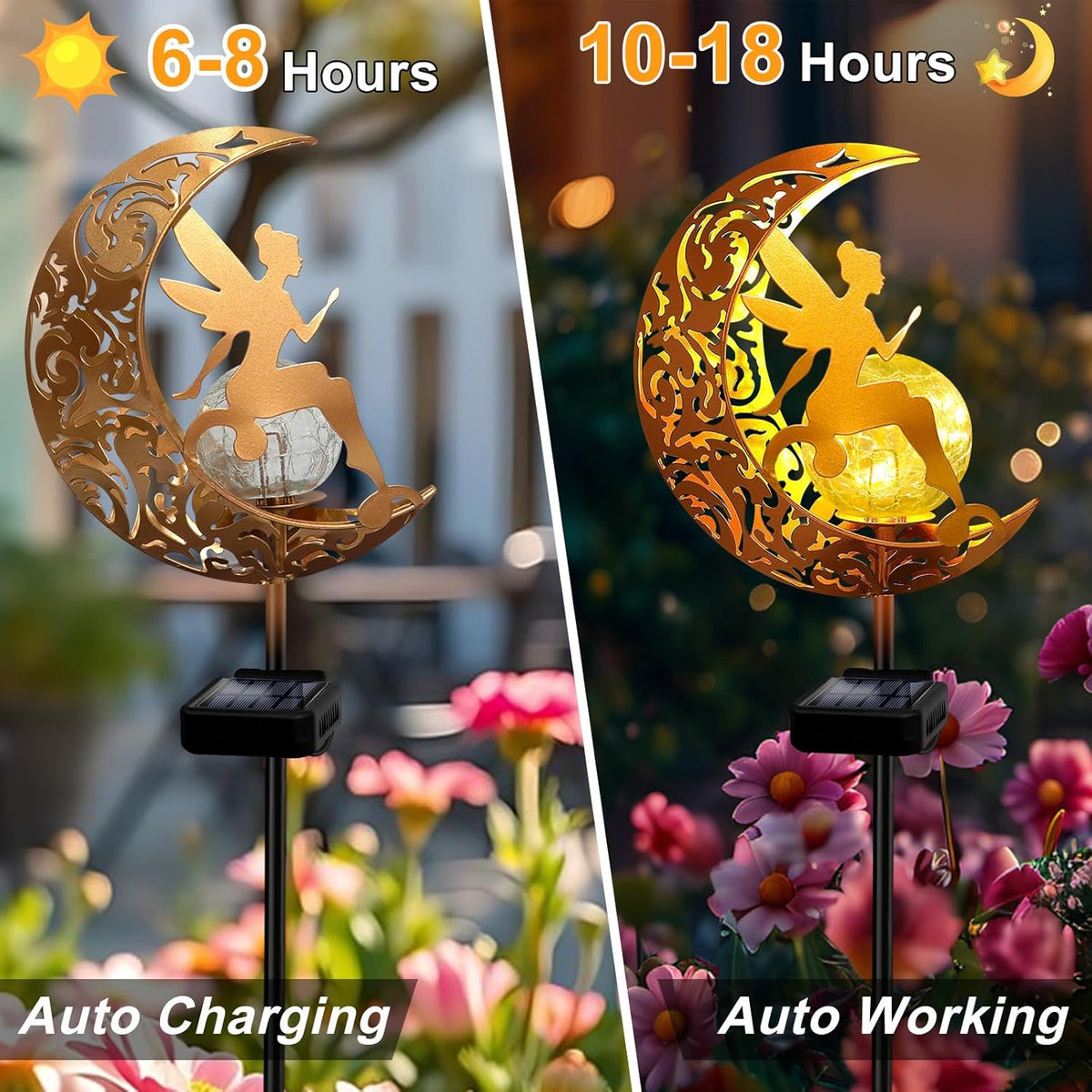 YJFWAL 2 Pack Garden Solar Lights Pathway Stake Lights Moon Fairy Glass Globe with Angel Decor