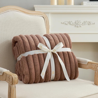 Amélie Home Faux Fur Throw Blanket for Couch, Cozy Fuzzy Fluffy Fur Luxurious Soft Striped Plush