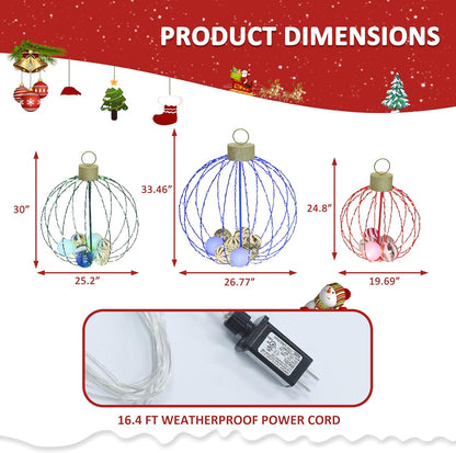 Outdoor Christmas Decorations, Set of 3 Lighted Christmas Ball Ornaments with 570 LED Lights, 6