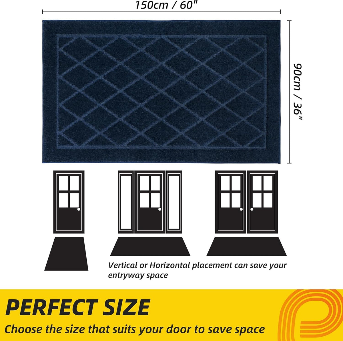 JSEI Dirt Trapper Door Mat 36"x60", Non-Slip Washable Entryway Mats, Dog Door Mat, Stain Resistant