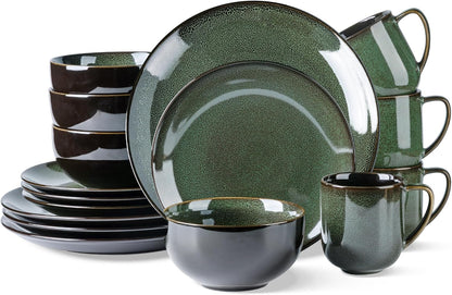 LERATIO Ceramic Dinnerware Sets for 4,16-Piece Reactive Glaze Plates and Bowls Set with Mugs,Highly