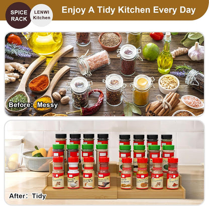 Spice Rack Organizer for Cabinet, 3 Tier Expandable Bamboo Spice Storage, Great for Kitchen