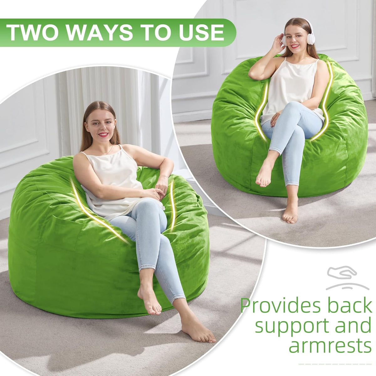 Hobestluk 3FT Bean Bag Chair Giant Bean Bag Chairs for Adults Large Bean Chairs with Removable