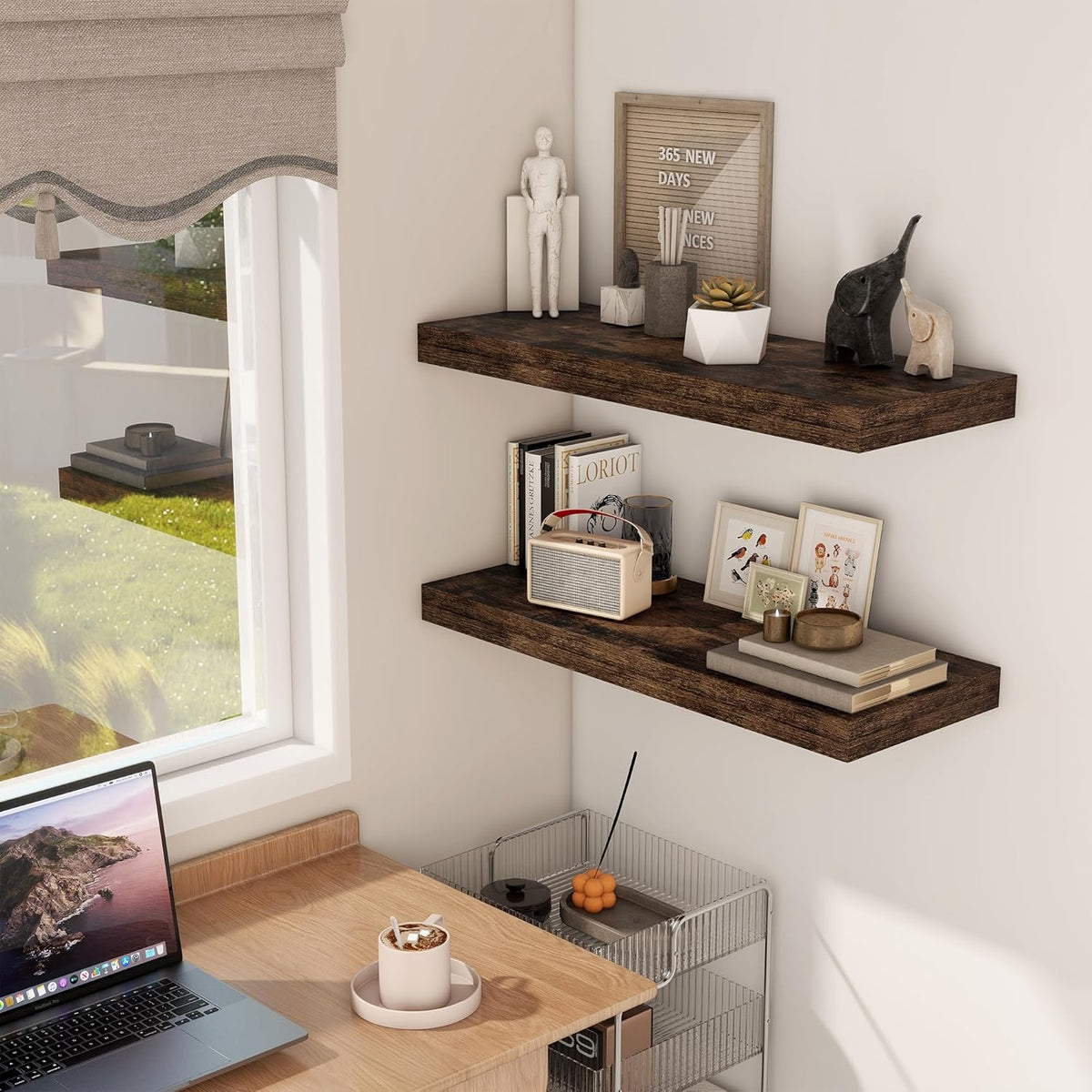 Floating Shelves 30 Inch Long, 12 Inch Deep Floating Shelf for Books, Rustic Wood 30 x 12 Storage