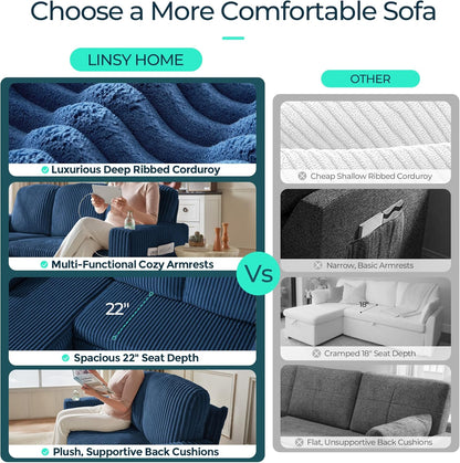 LINSY HOME Sectional Sleeper Sofa with Pull Out Couch Bed - Convertible Plush Corduroy Cloud Couch