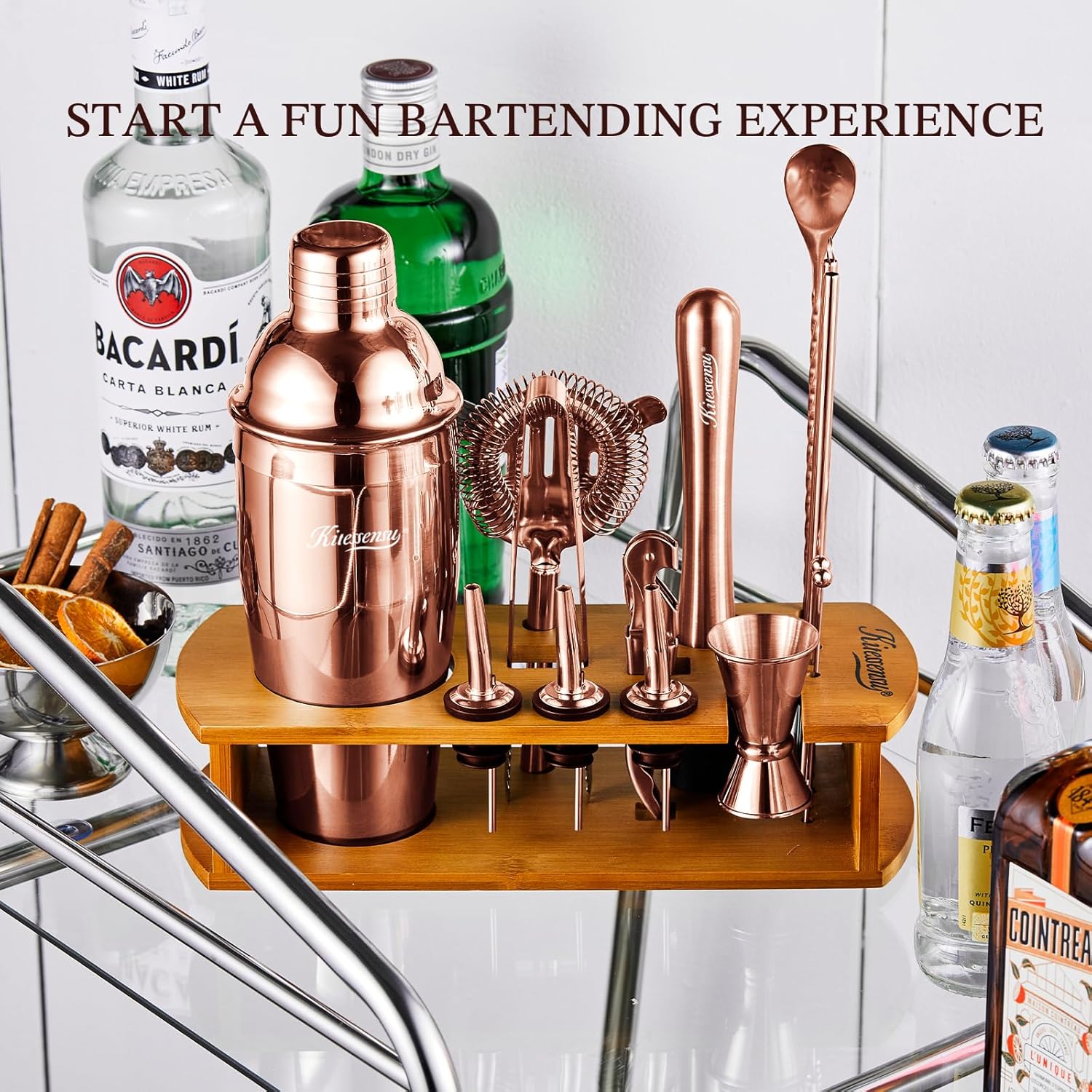 KITESSENSU Cocktail Shaker Set Bartender Kit with Stand - Drink Mixer Bar Set with All Essential