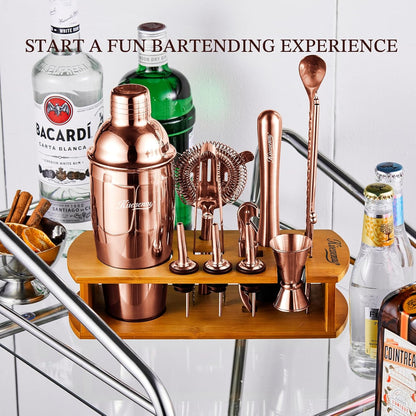 KITESSENSU Cocktail Shaker Set Bartender Kit with Stand - Drink Mixer Bar Set with All Essential