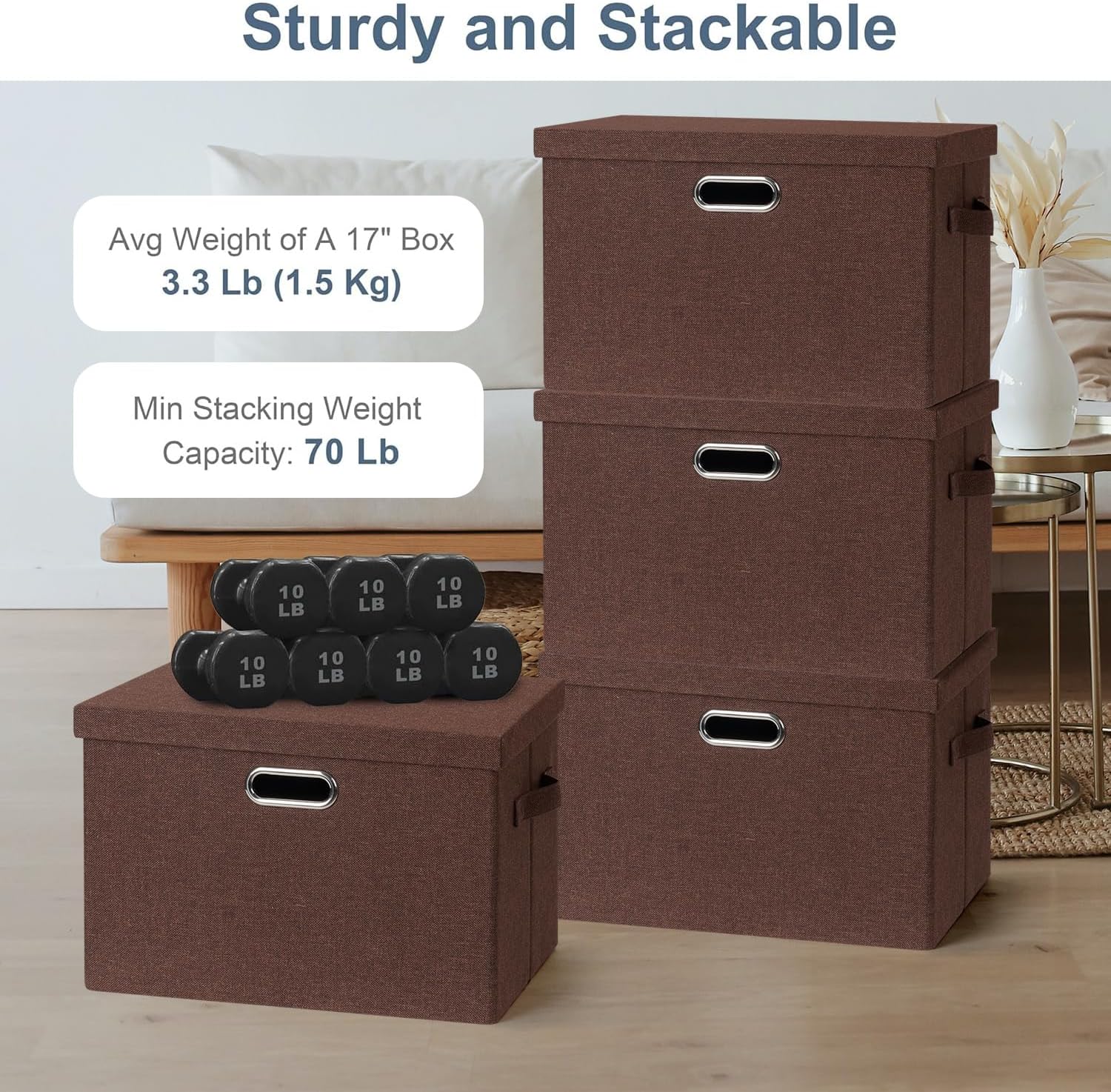 Large 17" 36 Quart Collapsible Stackable Storage Bins with Lids, 3 Packs Dark red Foldable Fabric