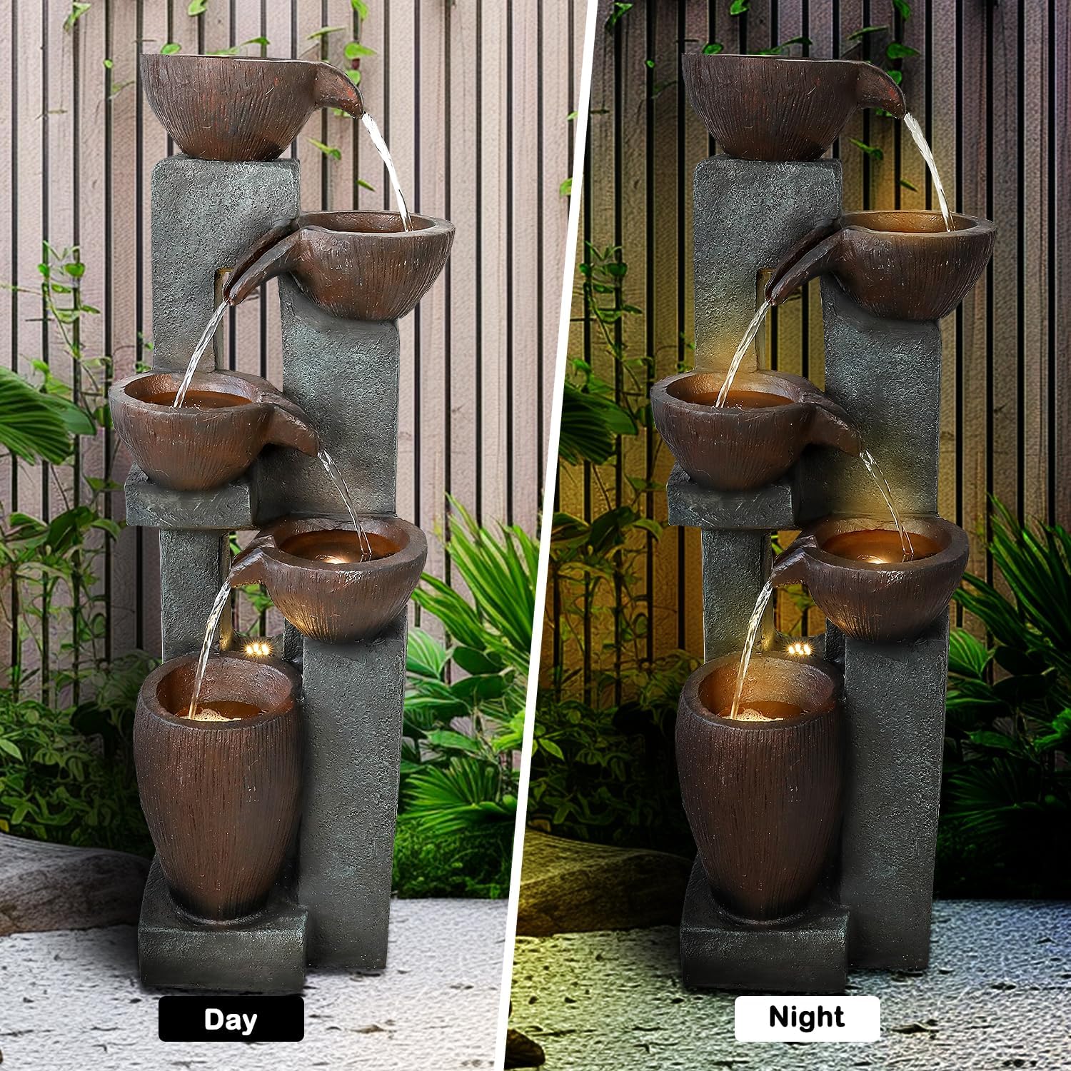 Naturefalls 39” H Modern Outdoor Fountain - 5 Crocks Outdoor Garden Fountains with Contemporary