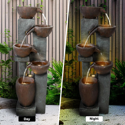 Naturefalls 39” H Modern Outdoor Fountain - 5 Crocks Outdoor Garden Fountains with Contemporary