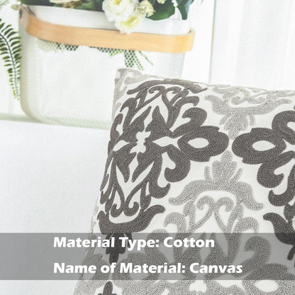 HWY 50 Grey Gray Decorative Throw Pillow Covers 18x18 Inch (1 Piece), Embroidered Cotton Farmhouse