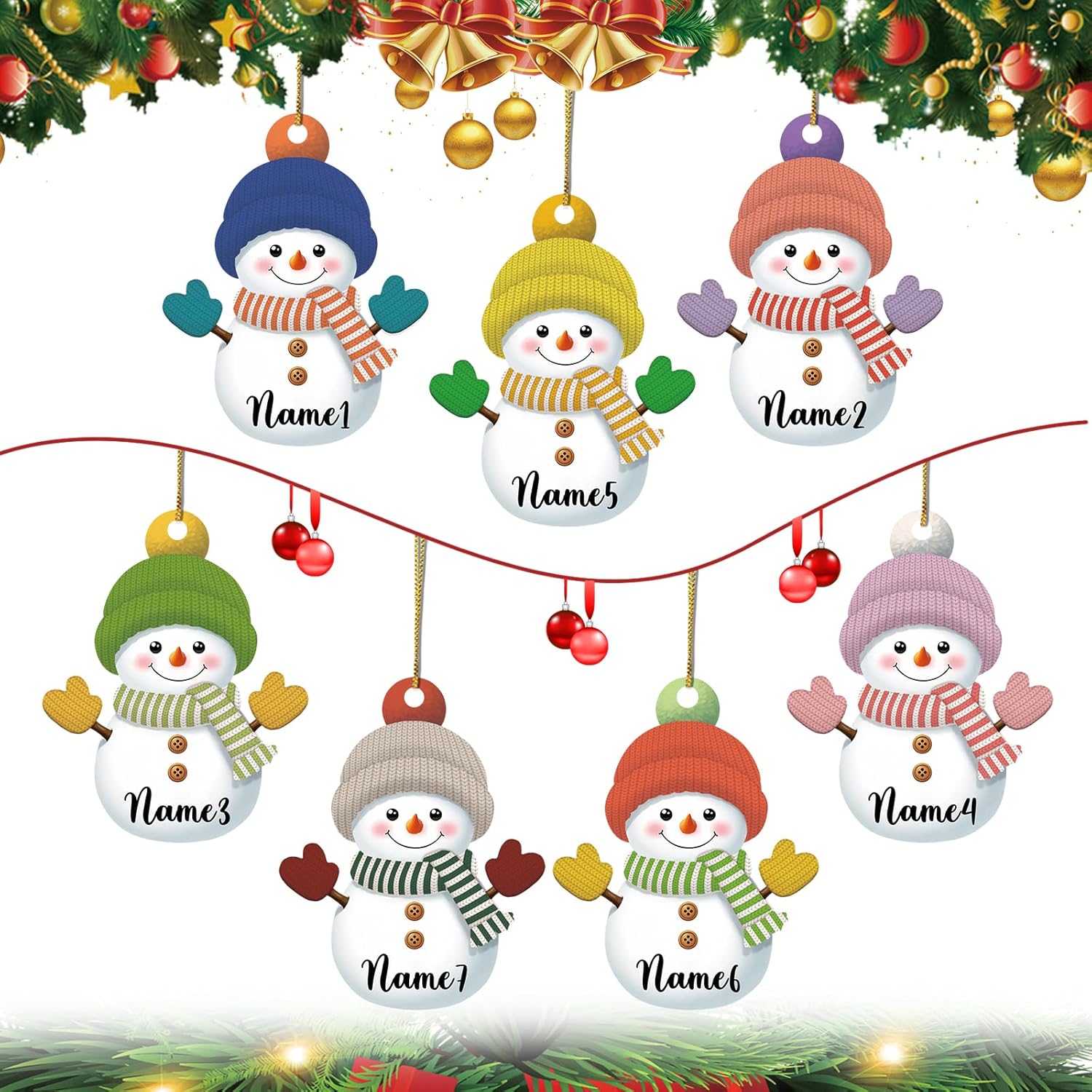 7PCS Personalized Christmas Ornament 2025, Custom Snowman Family Ornament with Name Photo Acrylic