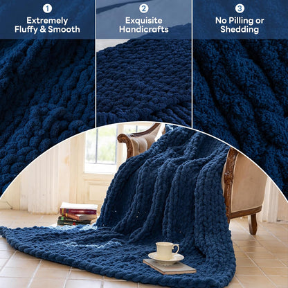 Chunky Knit Blanket - Luxury Soft Cozy 60 * 80 Throw Blanket,100% Woven Blanket Rope Knot Throw