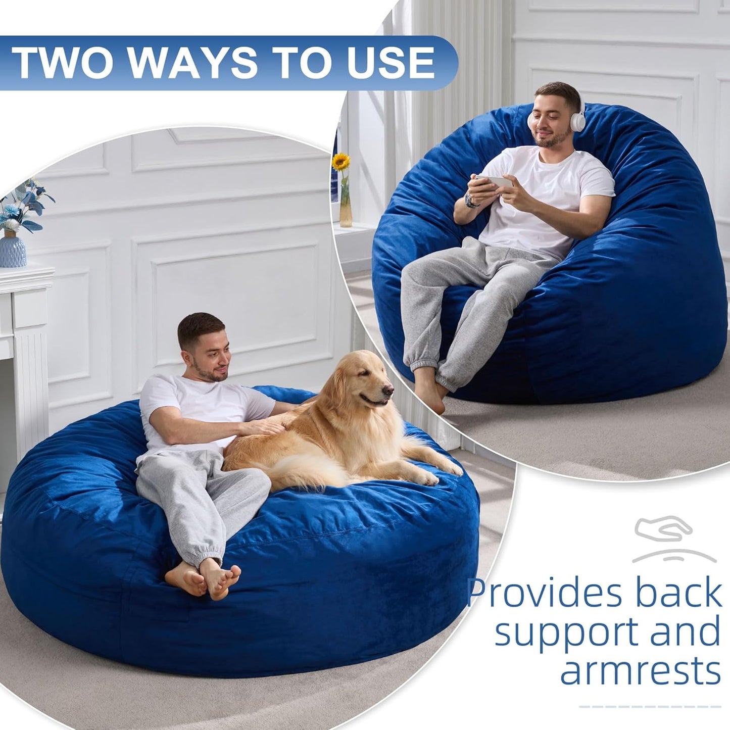 Hobestluk 6FT Bean Bag Chair Bean Bag Chairs for Adults Giant Bean Chairs with Velvet Cover, Memory