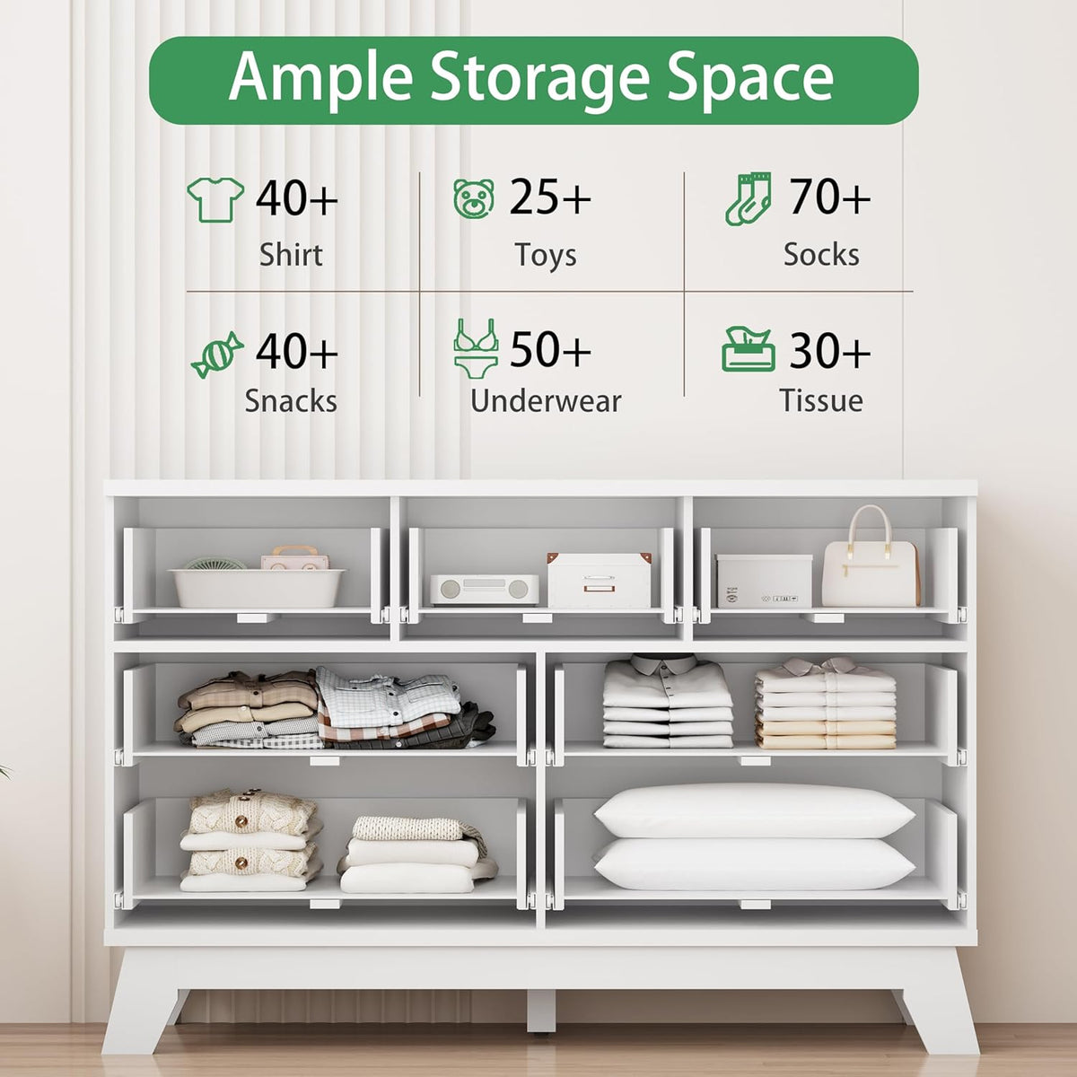 Fluted Dresser for Bedroom with 7 Drawers, 48" Wide Modern Chest of Drawers with Metal Handle