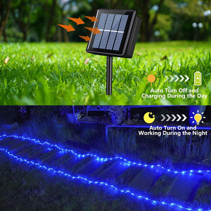 YEGUO 2 Packs Each 33ft 100 LED Solar Rope Lights Outdoor Waterproof, Solar Pool Light Blue, 8