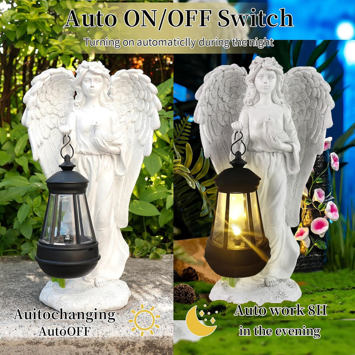 Solar Angel Garden Statue, Angel Figurine Outdoor Decor with Warm White Solar Lantern Garden Angel