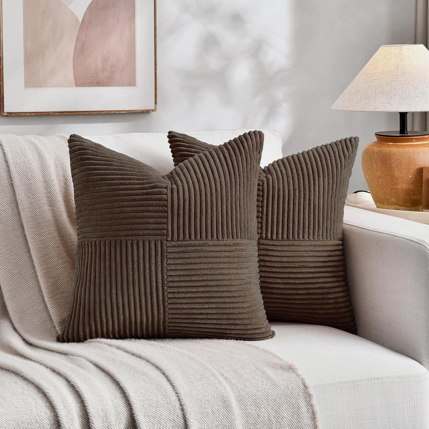 Fancy Homi 2 Packs Dark Brown Big Decorative Throw Pillow Covers 24x24 Inch for Living Room Couch