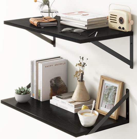 Deep Floating Shelves, 12 Inch Deep Floating Shelves for Wall, 24"W x 12"D Wall Shelves for Books