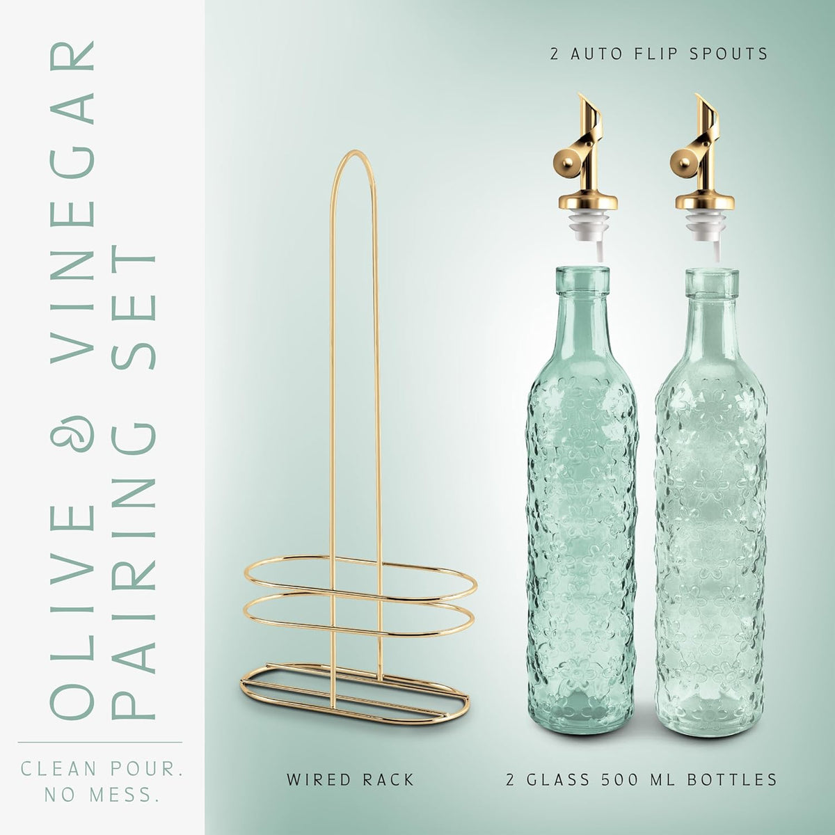 COOK WITH COLOR Glass Olive Oil Bottle Dispenser - 2 Pack- 17oz Oil and Vinegar Cruet - Olive Oil