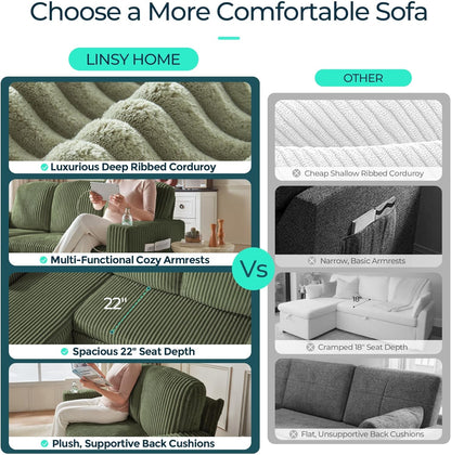 LINSY HOME Sectional Sleeper Sofa with Pull Out Couch Bed Convertible Plush Corduroy Cloud Couch