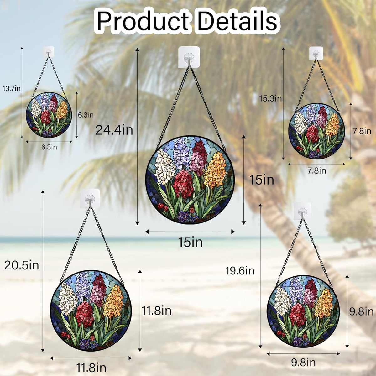 Stained Glass Window Hanging, Colorful Hyacinth Flowers Suncatcher for Doors Window Home Plant Sun
