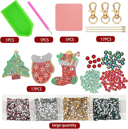 Yaomiao 17 Pieces Double Sided Diamond Art Christmas Ornaments Christmas Keychains Diamond Art Kit
