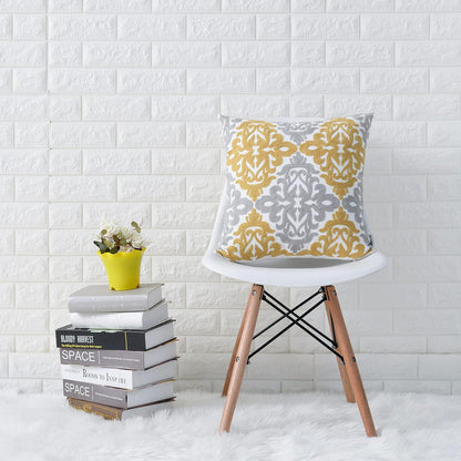HWY 50 Mustard Yellow Decorative Throw Pillow Covers 18x18 Inch (1 Piece), Embroidered Cotton