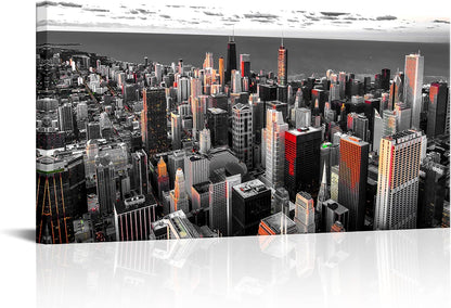 Nachic Wall Black and White Chicago Canvas Print Art Modern Chicago Downtown at Sunset Pictures