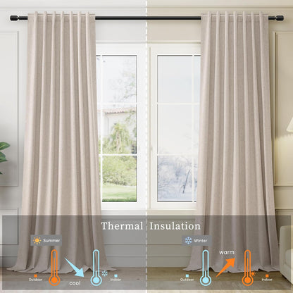 BOODII Oatmeal Linen 100% Blackout Curtains 100 Inch Extra Long Room Darkening Light Blocking