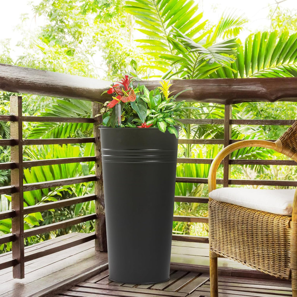 KOL 22''H 2-Pack Planter with Water Level Indicator - Galvanized Steel Pot - Self Watering Planters