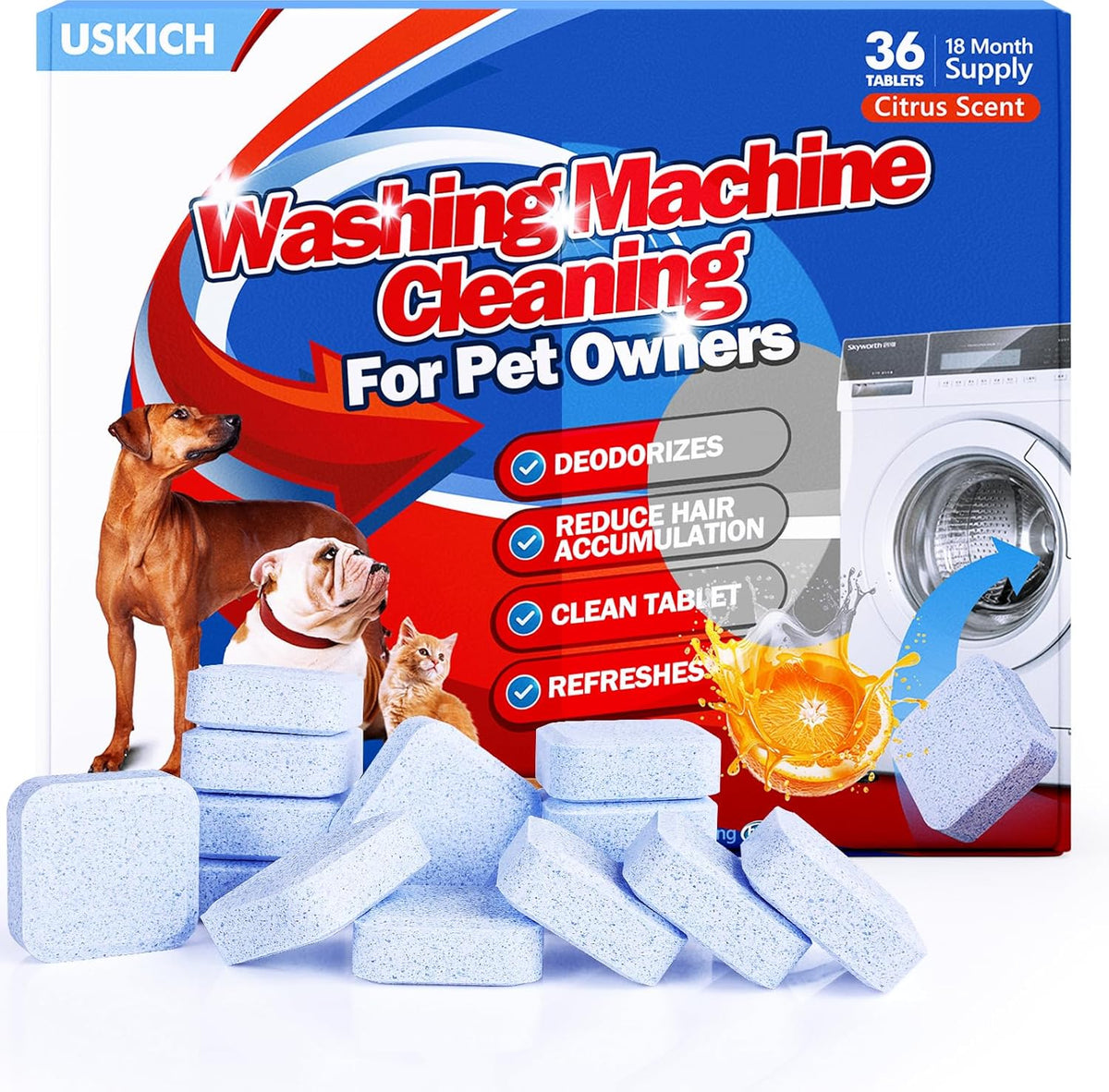 Washing Machine Cleaner-36Pack-18 Month Supply,Washer Machine Cleaner Tablets Formulated For Pet
