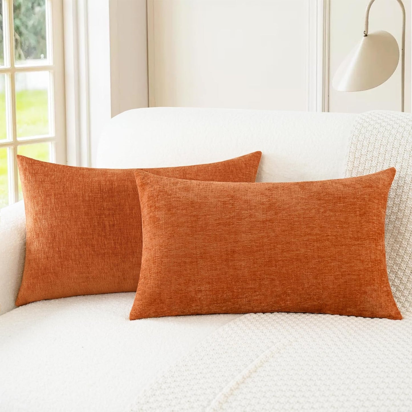 CaliTime Fall Throw Pillow Covers Decorative 12 X 20 Inches Pack of 2 Cozy Chenille Cushion Cases