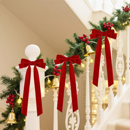 Senjie Velvet Large Christmas Bows for Staircase Garland Wreath, 20in x 8in Vintage Ribbon Bows