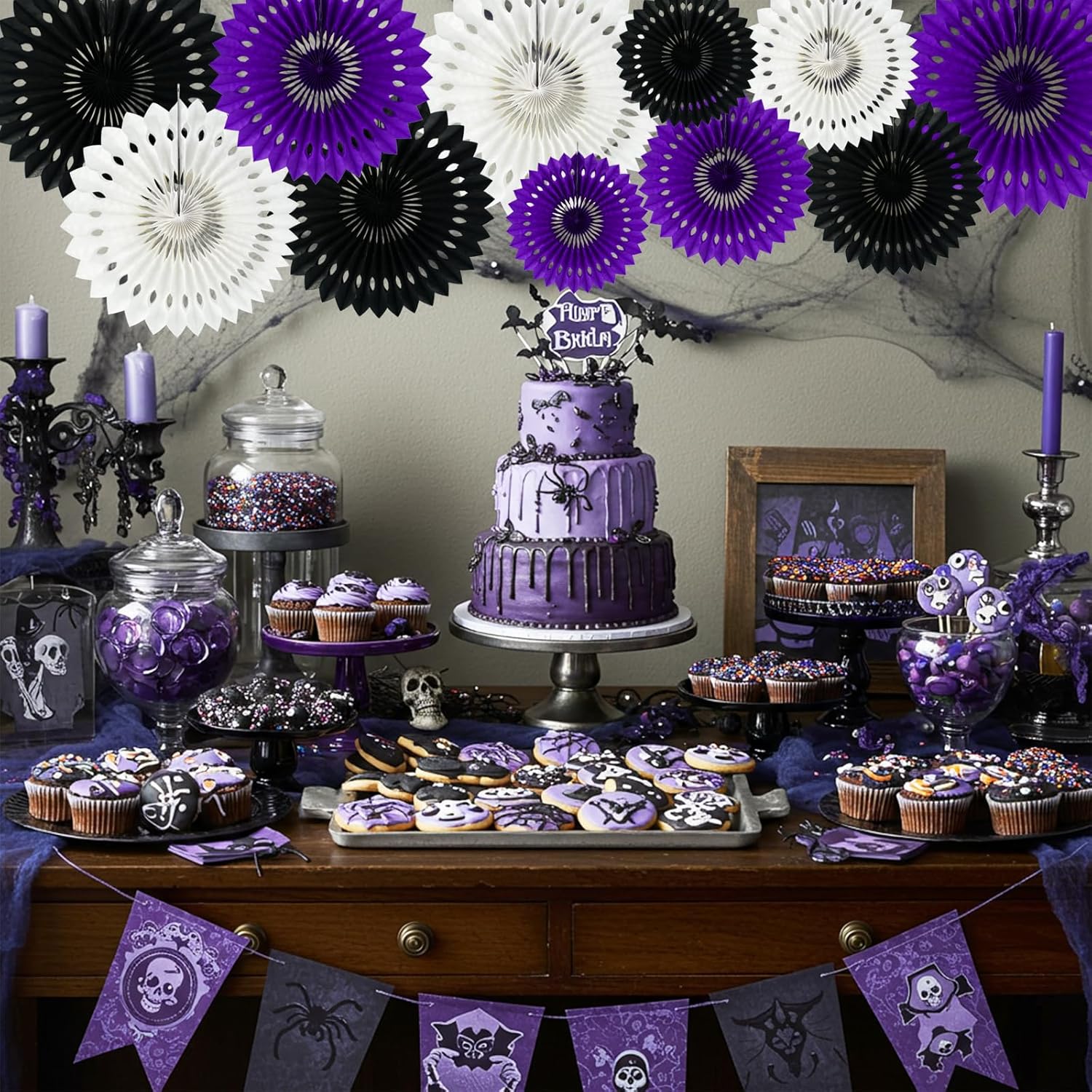 BEISHIDA Black Purple White Hanging Honeycomb Round Paper Fans Decoration Set for New Year Baby