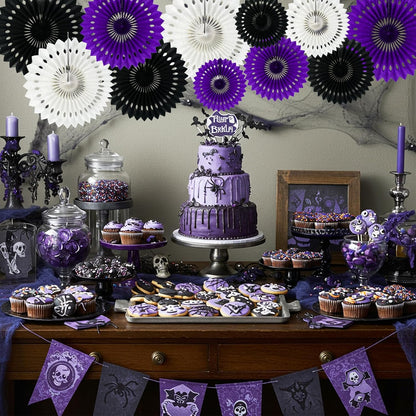 BEISHIDA Black Purple White Hanging Honeycomb Round Paper Fans Decoration Set for New Year Baby