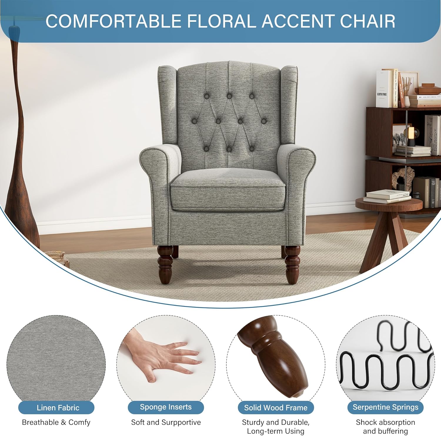 UIXE High Back Accent Chairs Set of 2, Upholstered Armchair in Fabric, Retro Wingback Arm Chair for