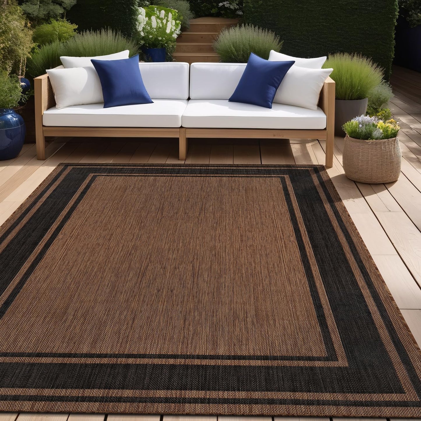 Beverly Rug Large Outdoor Rug 9x12 Modern Bordered Area Rugs for Indoor and Outdoor Patio Deck