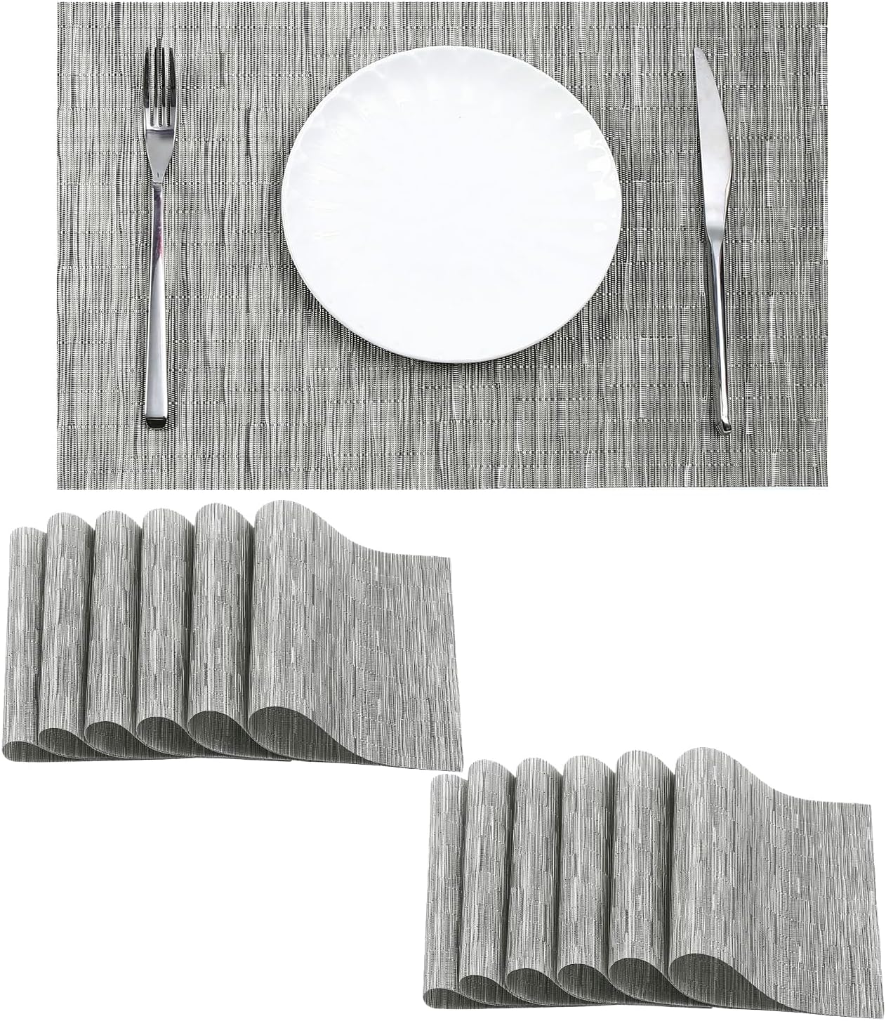 Leetaltree Silver Placemats Set of 12 - Heat Resistant Non-Slip Place mats for Dining Table