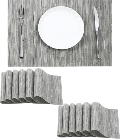 Leetaltree Silver Placemats Set of 12 - Heat Resistant Non-Slip Place mats for Dining Table