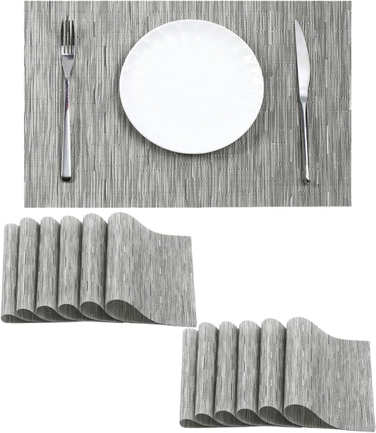Leetaltree Silver Placemats Set of 12 - Heat Resistant Non-Slip Place mats for Dining Table
