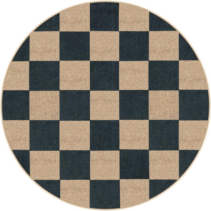 Lahome Checkered Easy Jute Rugs for Entryway, 3 ft Round Rug Small Indoor Outdoor Circle Carpet